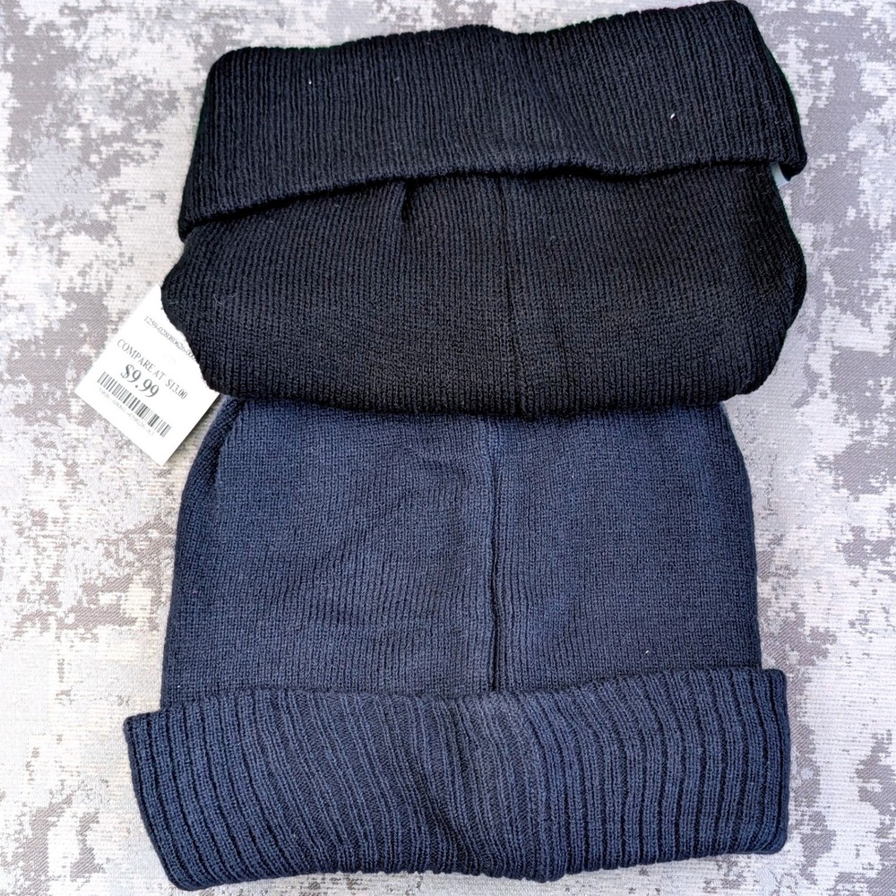 Ben Sherman Mens 3 Pack Knit Cuffed Beanie Hats Black Navy Grey New - Picture 8 of 14